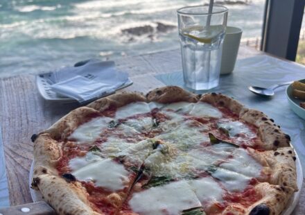 Margherita pizza on a table