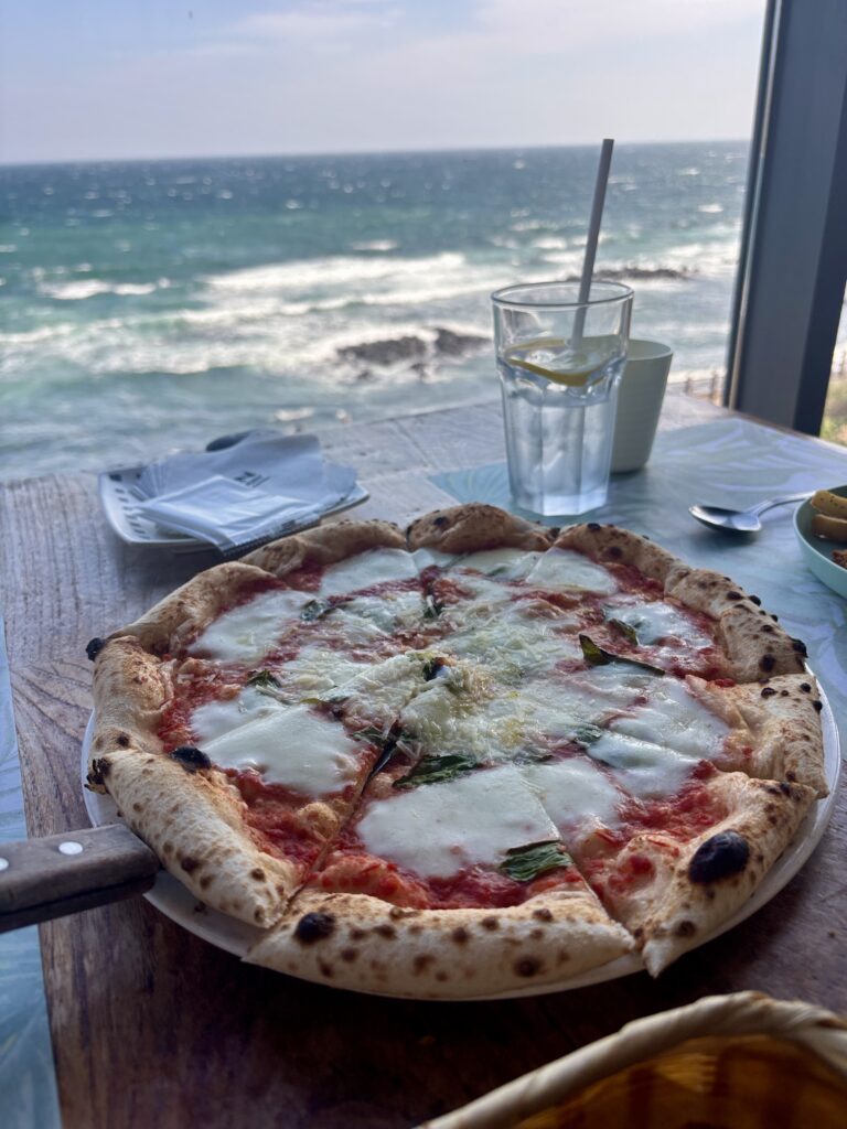 Margherita pizza on a table