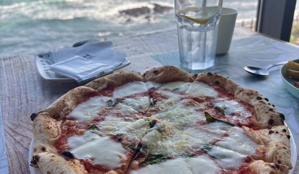 Margherita pizza on a table